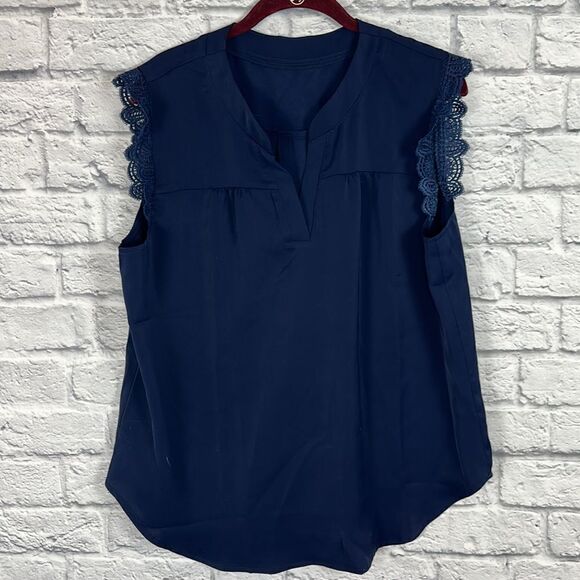 JULYCLO Women Tank Top Summer V Neck Sleeveless Lace Chiffon Blouse Size XL NWT - Picture 5 of 7